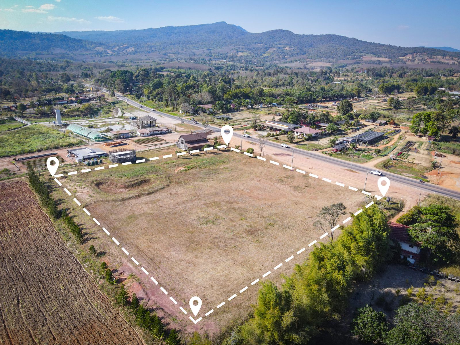 Aerial view of a small marked-out parcel of land
